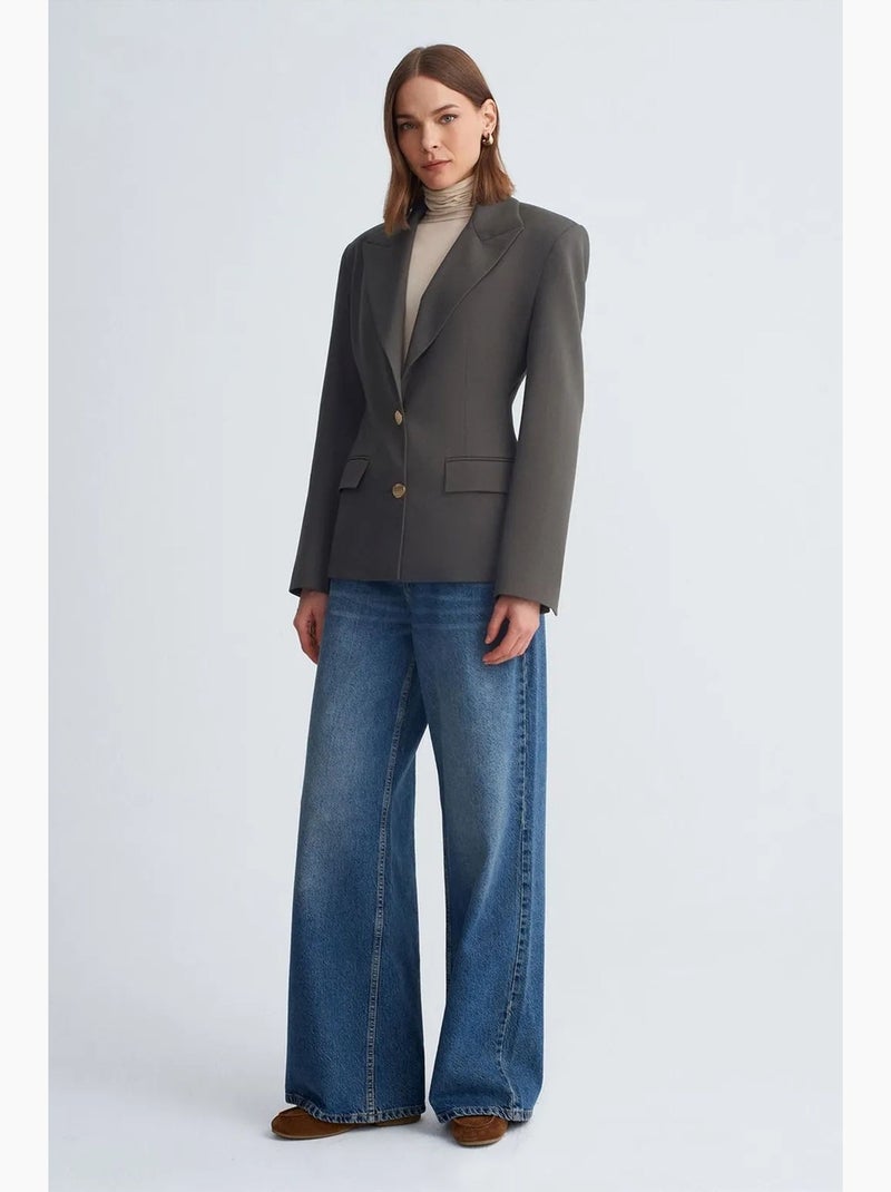 Blazer de crepe ajustado com gola xale dilvin Cinza-preto - Kiabi