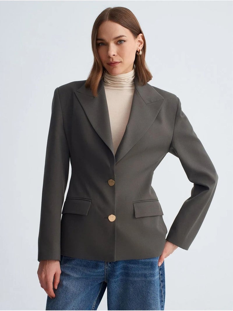 Blazer de crepe ajustado com gola xale dilvin Cinza-preto - Kiabi