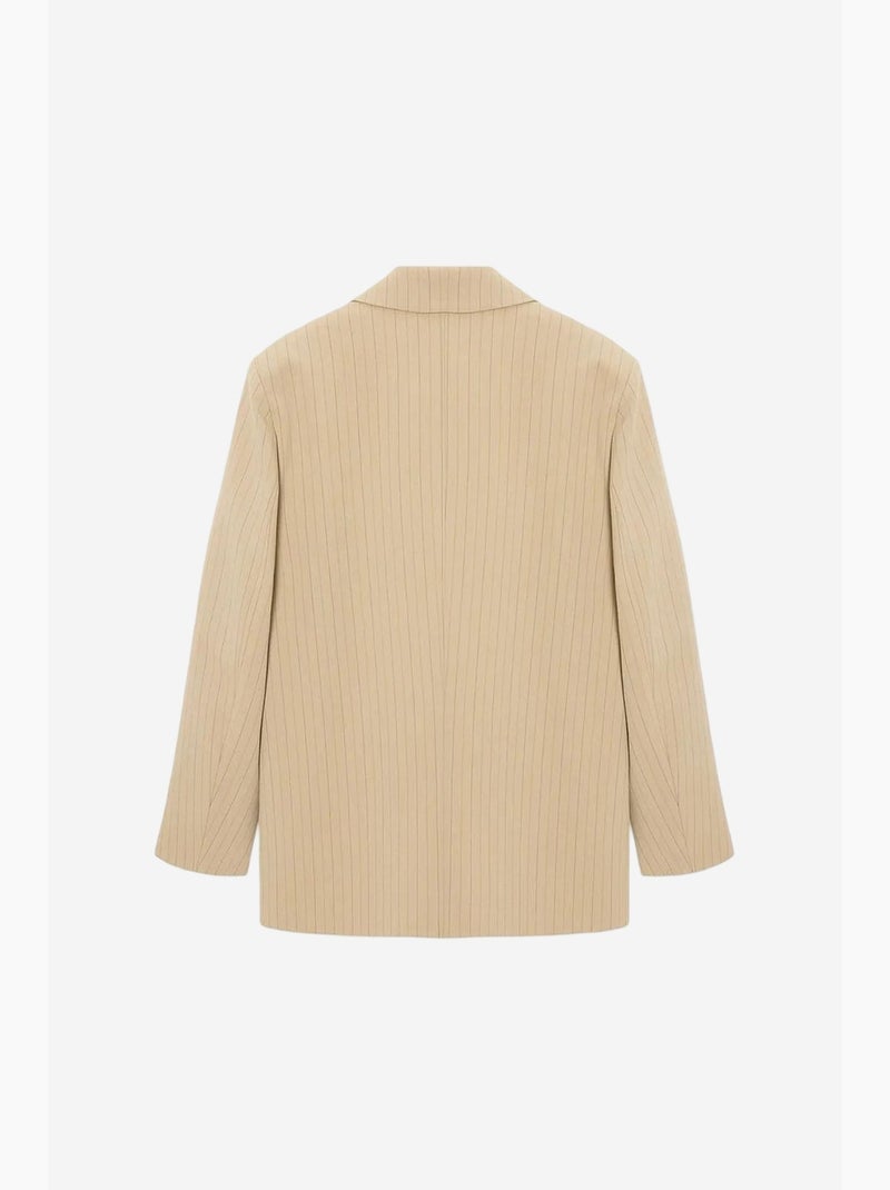 Blazer de crepe às riscas com gola xale dilvin Bege-argila - Kiabi
