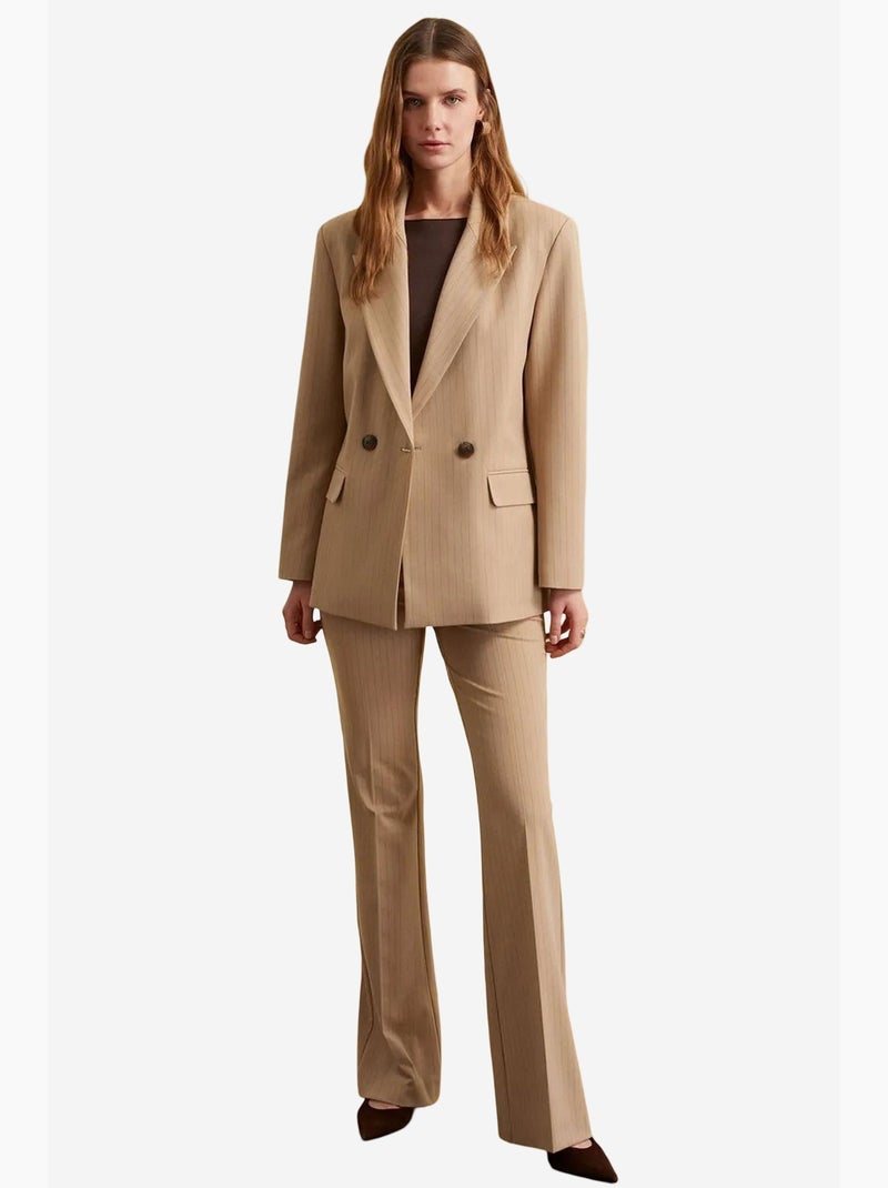 Blazer de crepe às riscas com gola xale dilvin Bege-argila - Kiabi