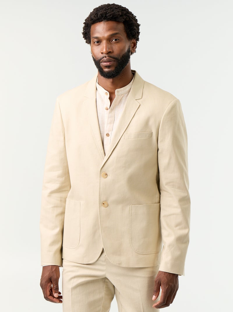 Blazer de fato de algodão e linho Bege - Kiabi
