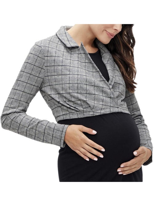 Blazer de Gravidez Mamalicious Noelli Cinzento/Preto para Mulher - Kiabi Blazer de Gravidez Mamalicious Noelli Cinzento/Preto para Mulher - Kiabi