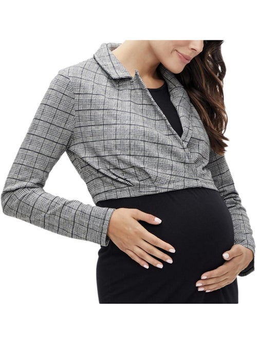 Blazer de Gravidez Mamalicious Noelli Cinzento/Preto para Mulher - Kiabi Blazer de Gravidez Mamalicious Noelli Cinzento/Preto para Mulher - Kiabi