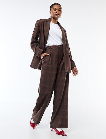 Blazer de manga comprida com padrão axadrezado