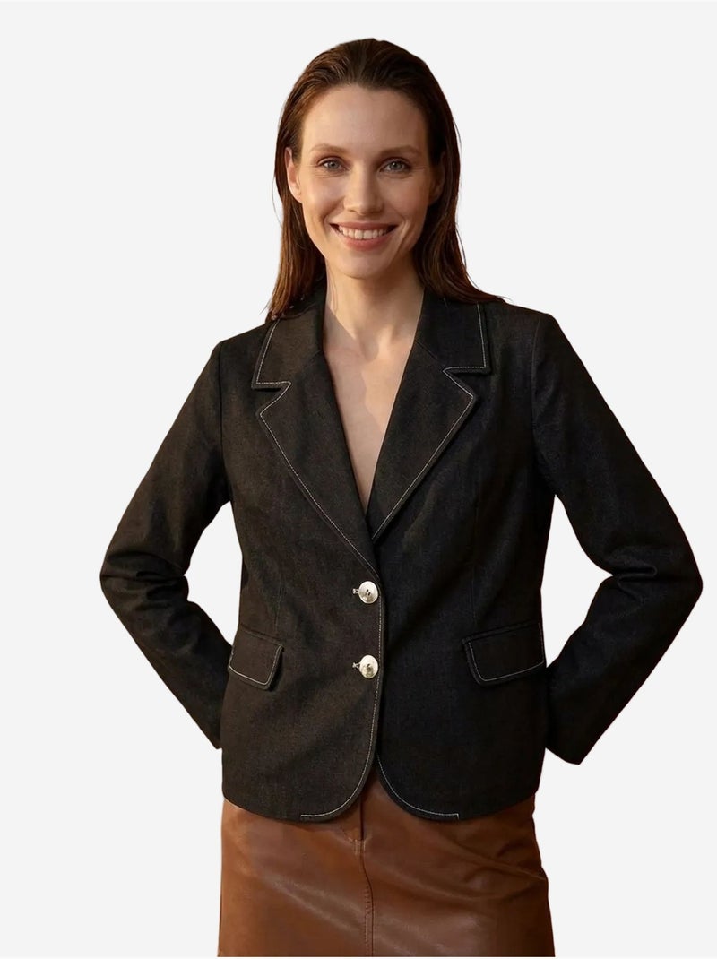 Blazer de mulher em popelina algodão-lycra my fashion Preto - Kiabi