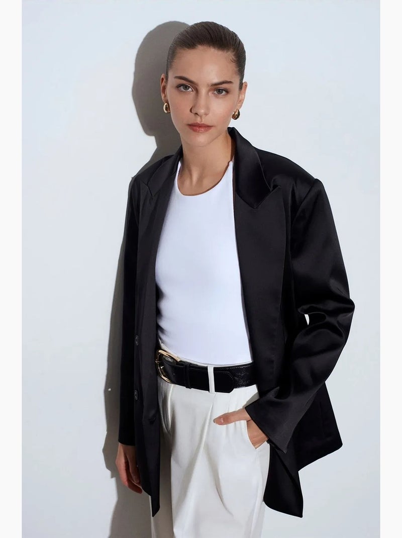 Blazer em crepe dilvin Preto - Kiabi