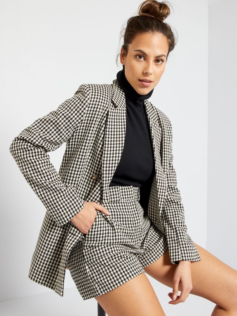 Blazer Trendyol Collection Pied de Poule Preto/Branco 