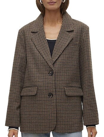 Blazer Feminino Pied de Poule Castanho Vero Moda Julie
