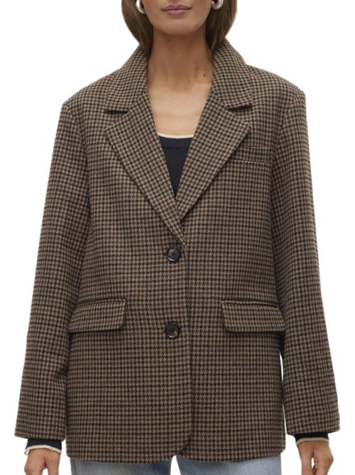 Blazer Feminino Pied de Poule Castanho Vero Moda Julie - Kiabi Blazer Feminino Pied de Poule Castanho Vero Moda Julie - Kiabi