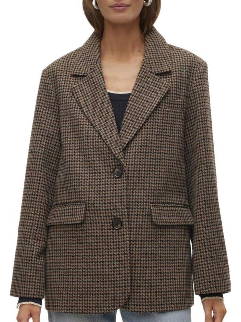 Blazer Feminino Pied de Poule Castanho Vero Moda Julie Castanho-capuccino - Kiabi