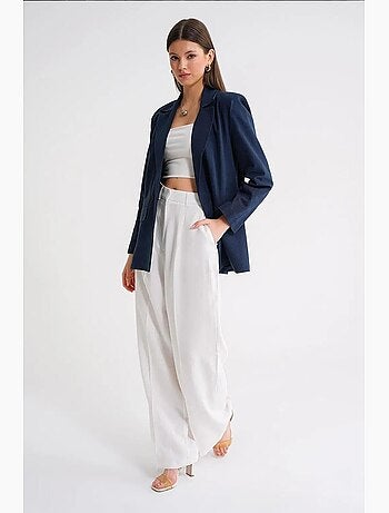 Blazer jacket em mistura de linho com botões mixray
