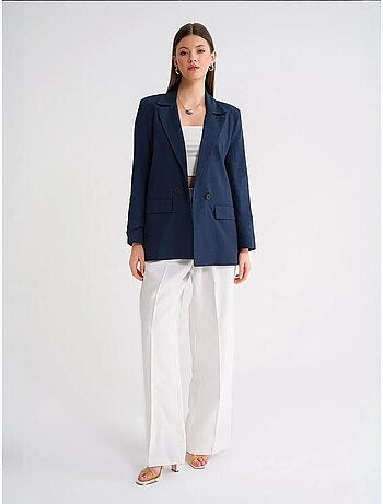 Blazer jacket em mistura de linho com botões mixray