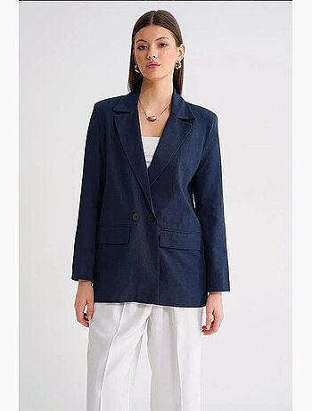 Blazer jacket em mistura de linho com botões mixray