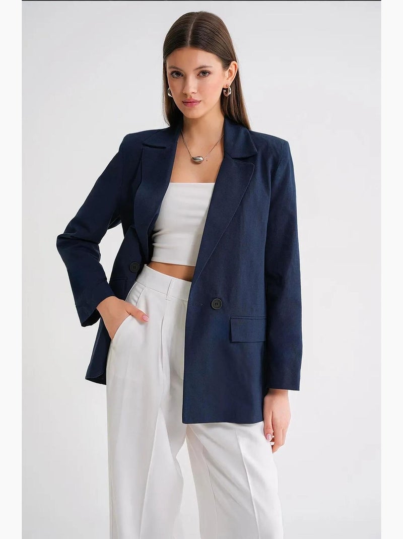 Blazer jacket em mistura de linho com botões mixray Azul-marinho - Kiabi