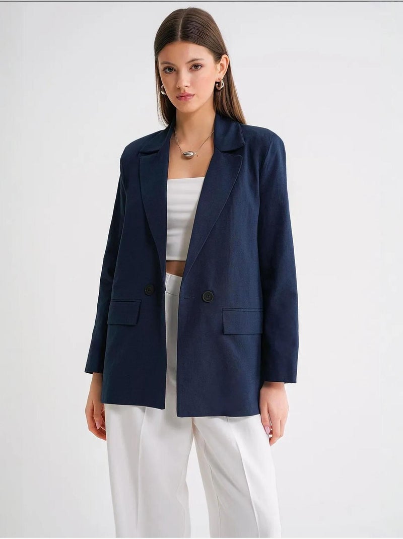 Blazer jacket em mistura de linho com botões mixray Azul-marinho - Kiabi
