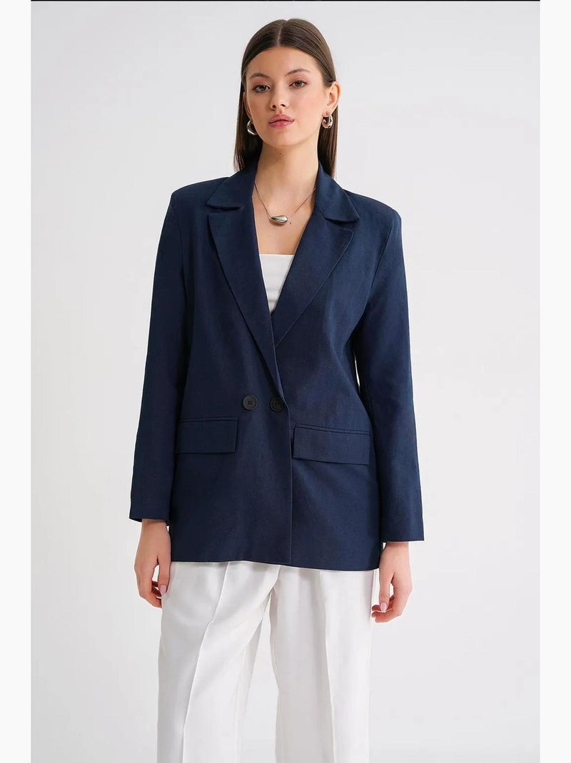 Blazer jacket em mistura de linho com botões mixray Azul-marinho - Kiabi