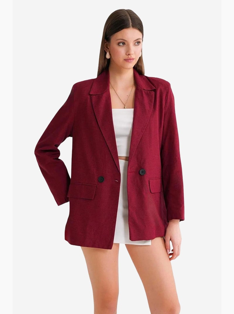 Blazer jacket em mistura de linho com botões mixray Vermelho bordô - Kiabi
