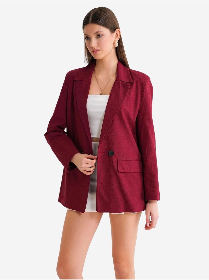 Blazer jacket em mistura de linho com botões mixray Vermelho bordô - Kiabi