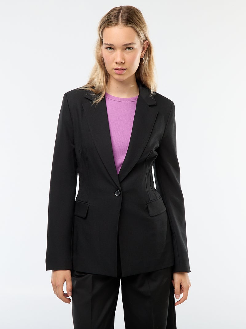 Blazer justo com corte cintado Preto - Kiabi