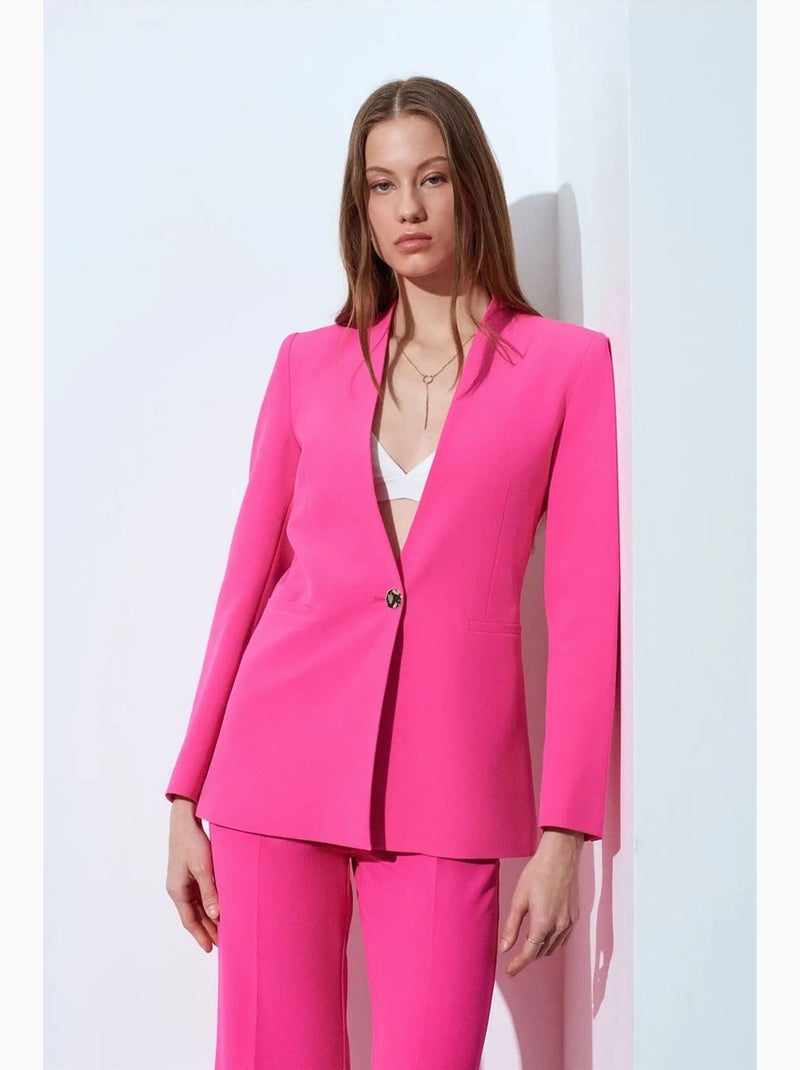 Blazer justo em crepe dilvin Rosa-fluo/Solinotes - Kiabi