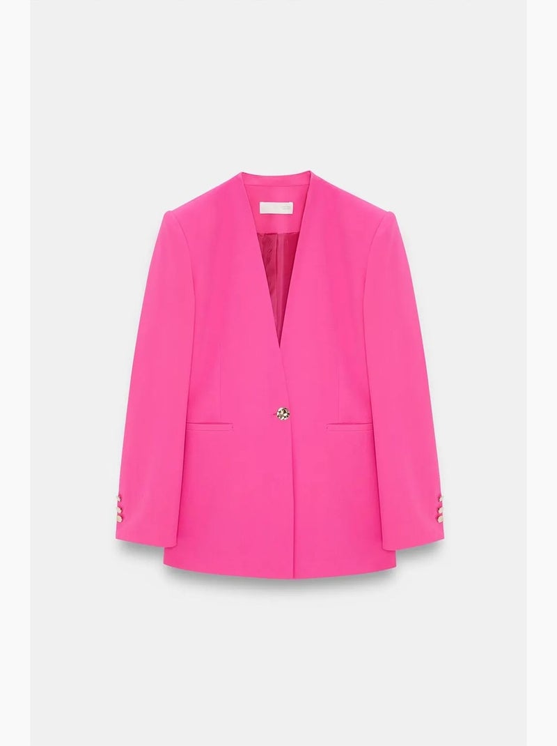 Blazer justo em crepe dilvin Rosa-fluo/Solinotes - Kiabi