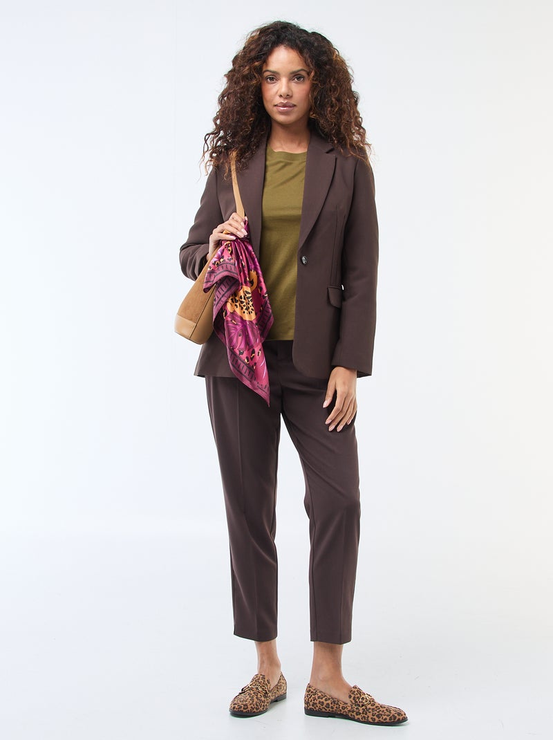 Blazer liso com corte cintado Castanho - Kiabi