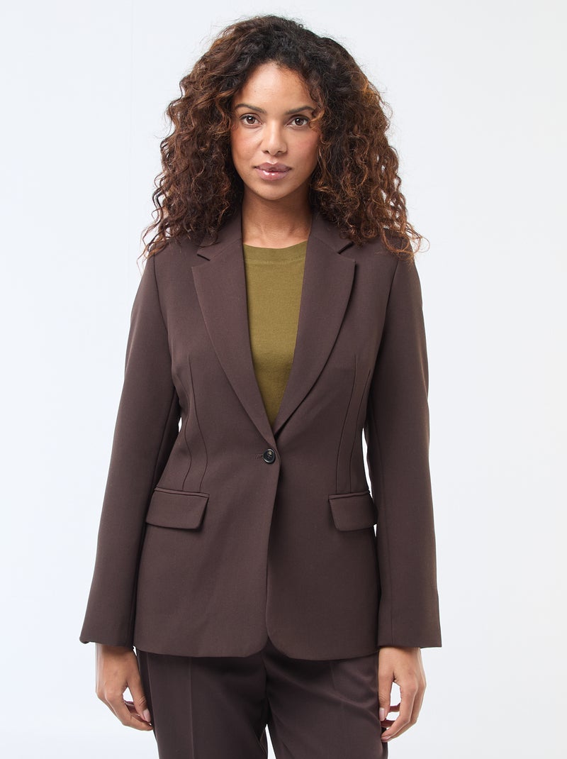 Blazer liso com corte cintado Castanho - Kiabi