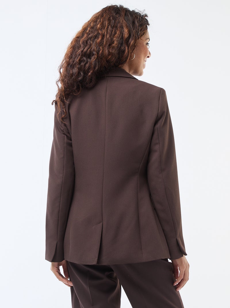 Blazer liso com corte cintado Castanho - Kiabi