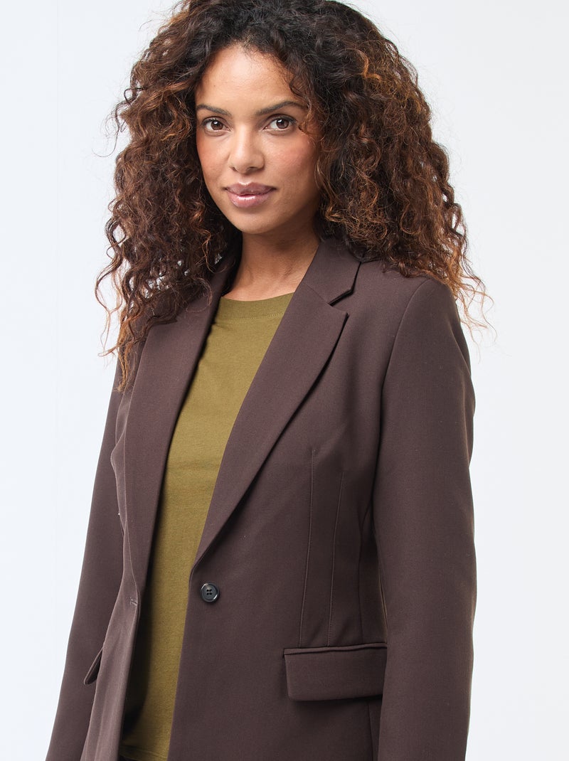 Blazer liso com corte cintado Castanho - Kiabi