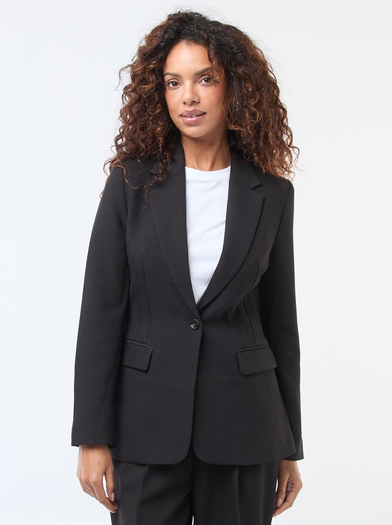 Blazer liso com corte cintado Preto - Kiabi