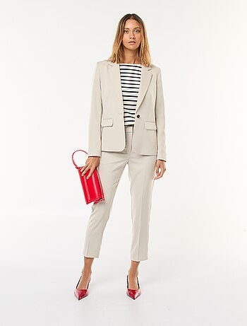 Blazer liso com gola com lapelas