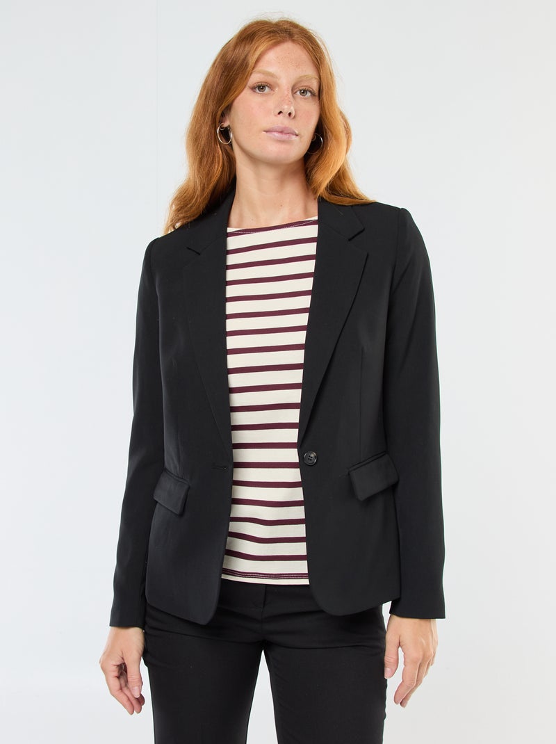 Blazer liso com gola com lapelas Preto - Kiabi