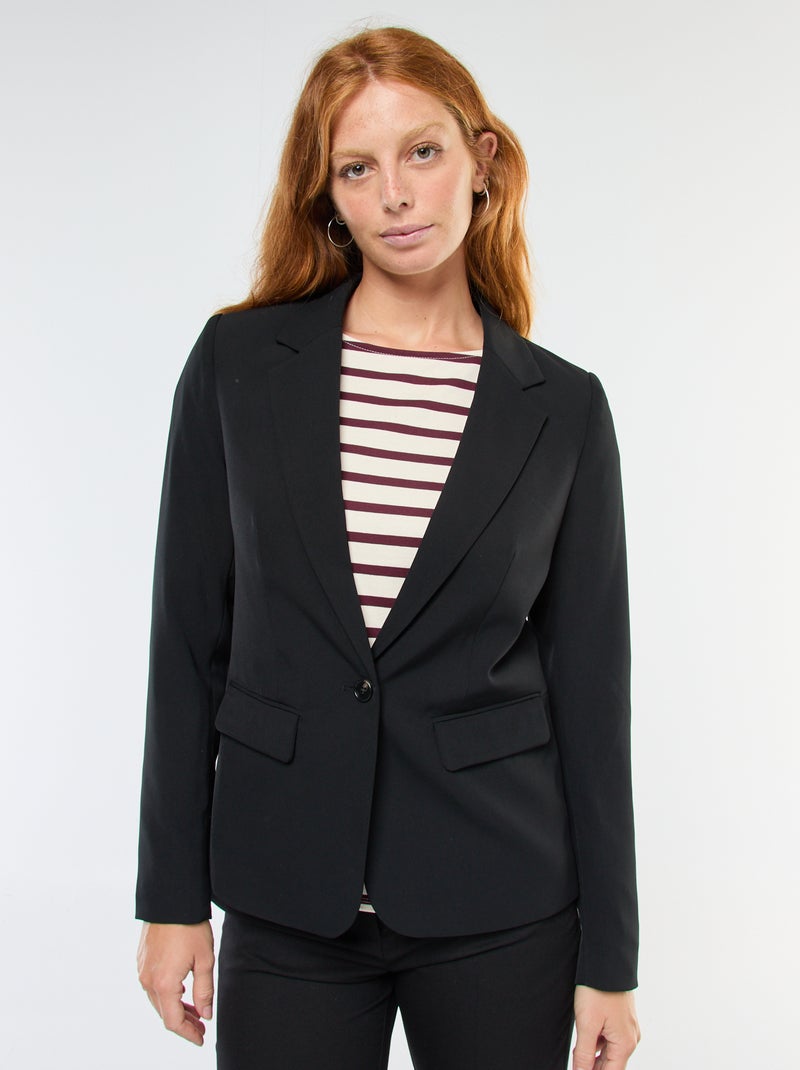 Blazer liso com gola com lapelas Preto - Kiabi