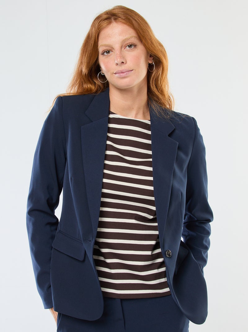 Blazer liso com gola de lapela Azul - Kiabi
