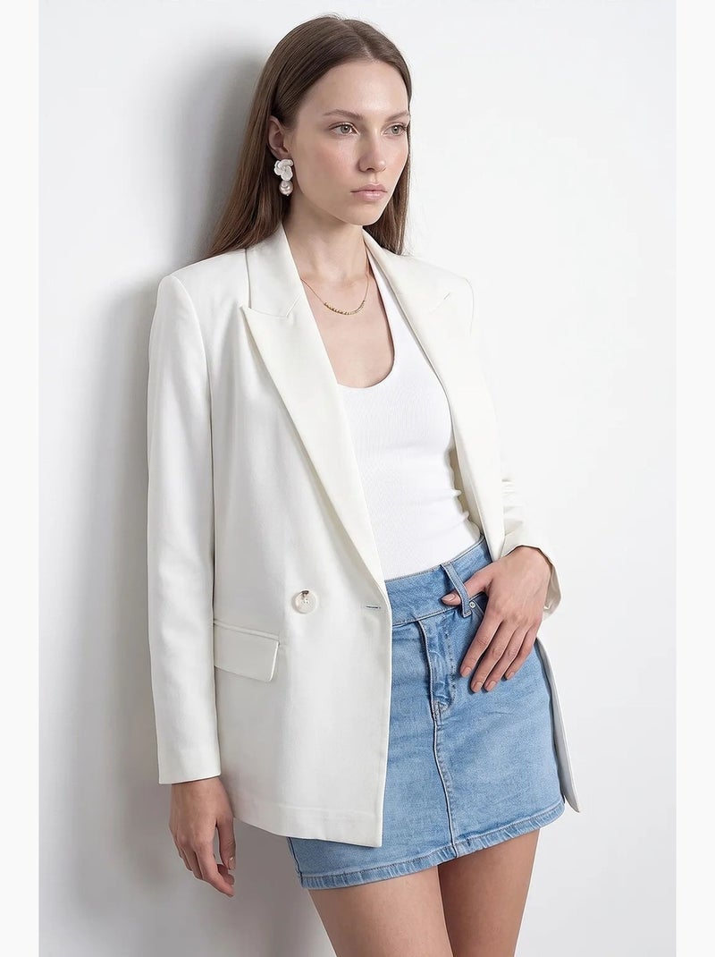 Blazer longo de cetim com gola xale dilvin Branco sujo - Kiabi