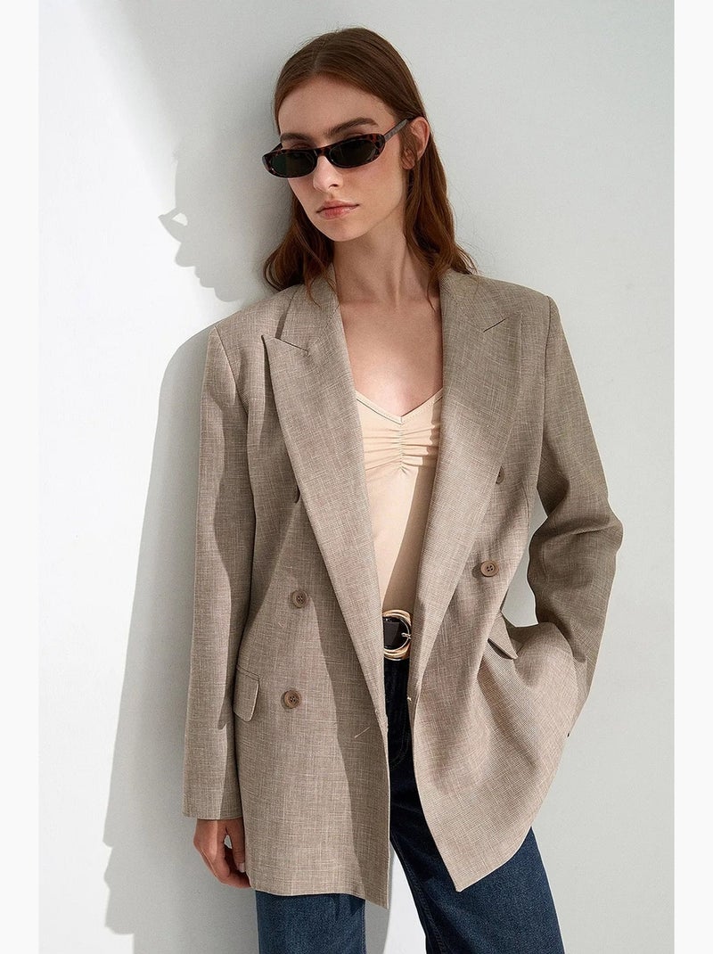 Blazer longo de crepe com gola xale dilvin Bege-argila - Kiabi