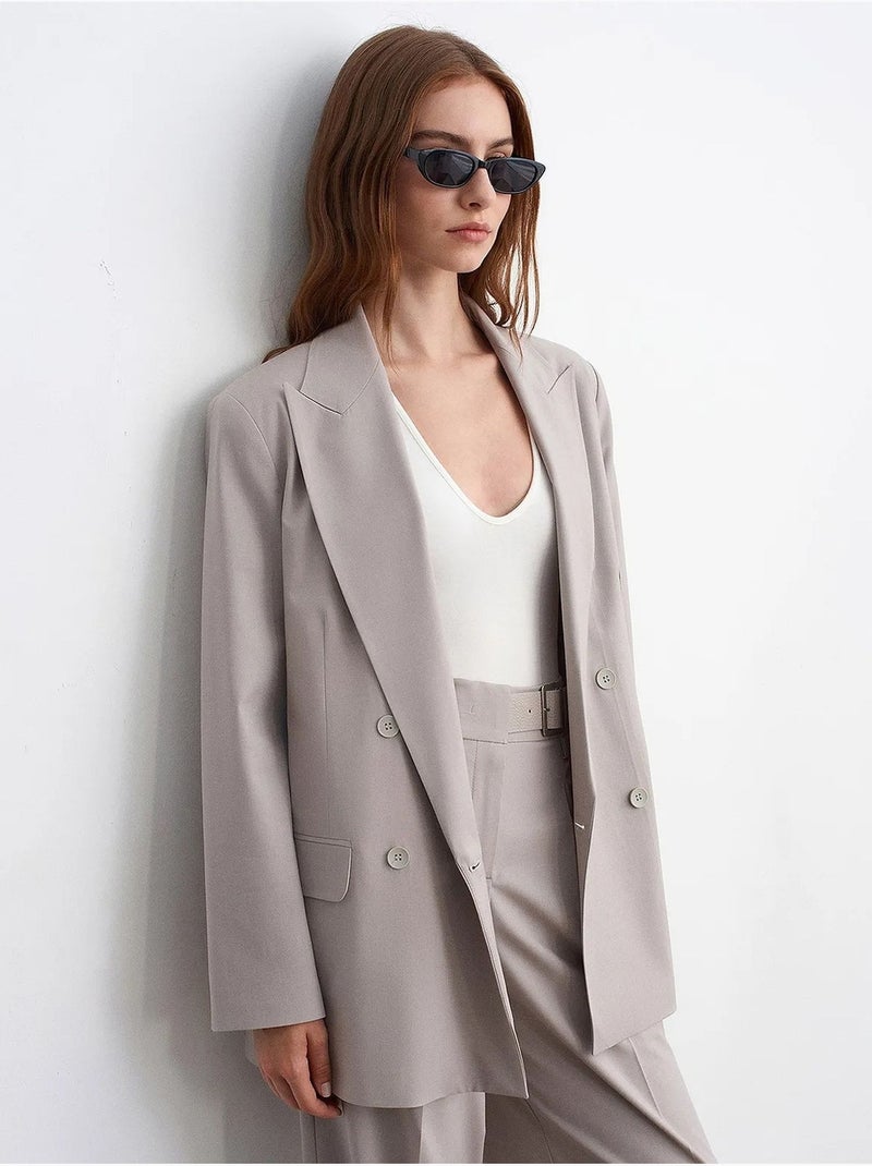 Blazer longo de crepe com gola xale dilvin Cinza claro - Kiabi