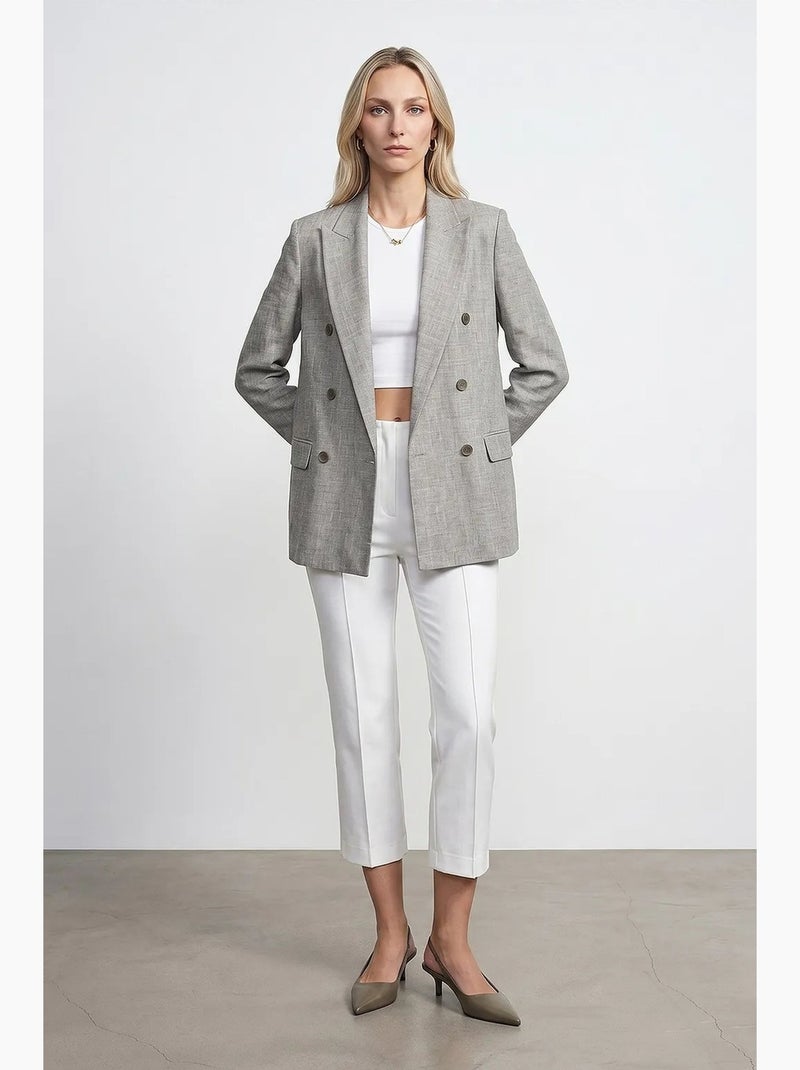 Blazer longo de crepe com gola xale dilvin Cinza claro - Kiabi