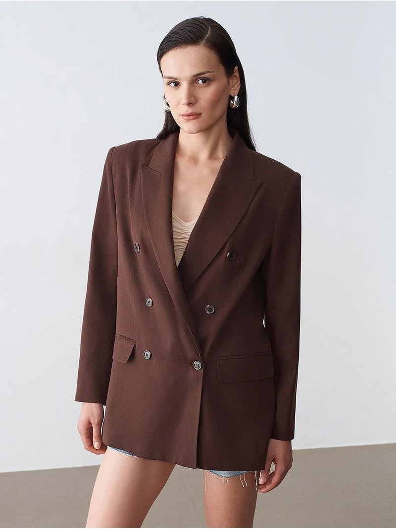 Blazer longo de tencel com gola xale dilvin Castanho-chocolate - Kiabi