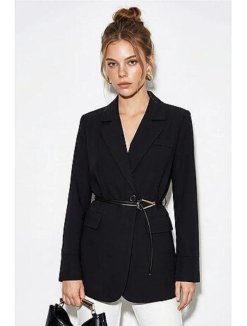 Blazer longo em crepe com gola xale lucci
