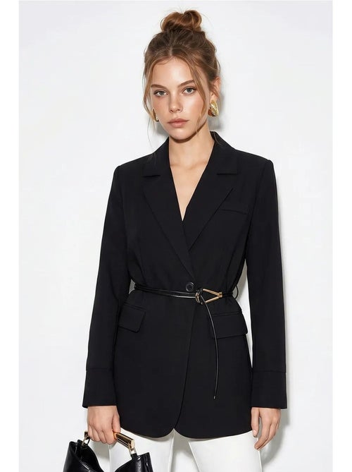 Blazer longo em crepe com gola xale lucci - Kiabi Blazer longo em crepe com gola xale lucci - Kiabi