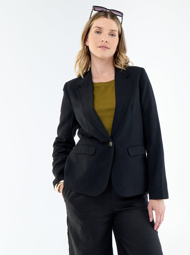 Blazer Meio Comprido Preto - Kiabi