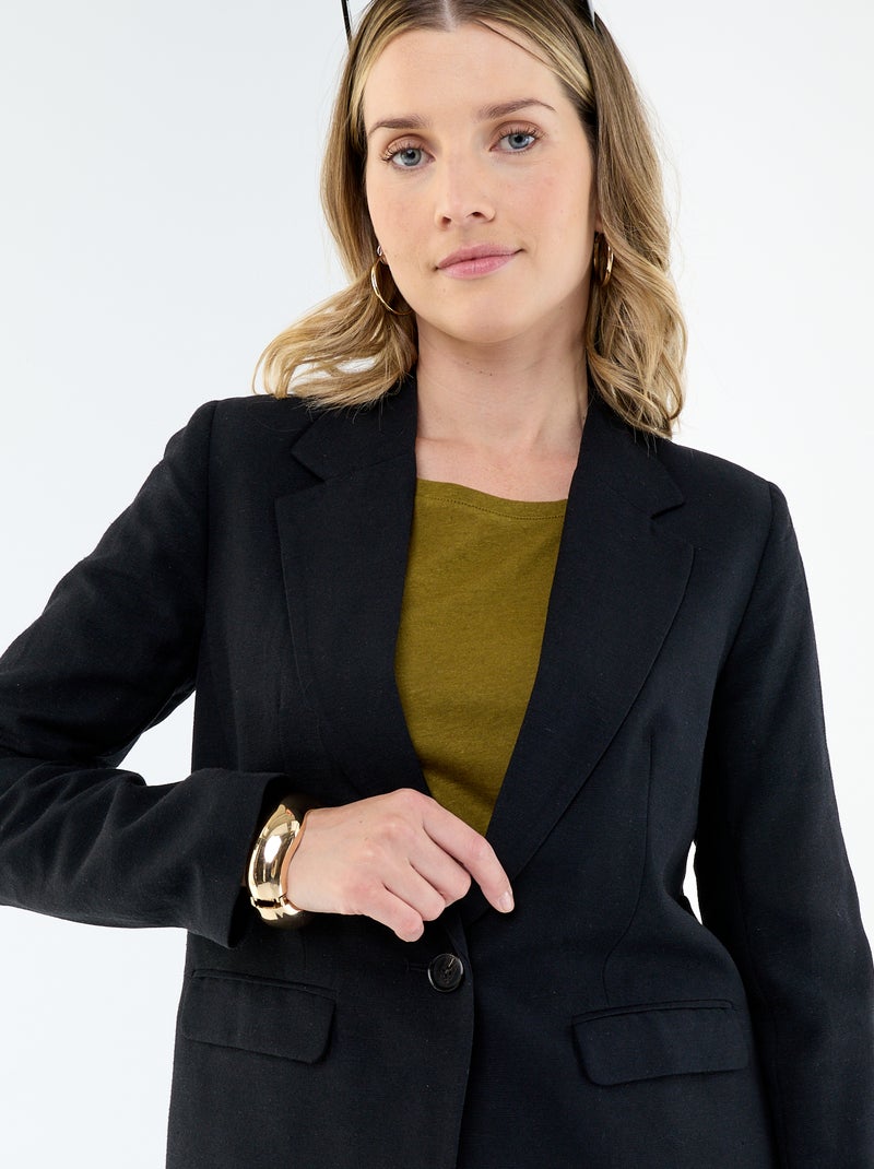 Blazer Meio Comprido Preto - Kiabi