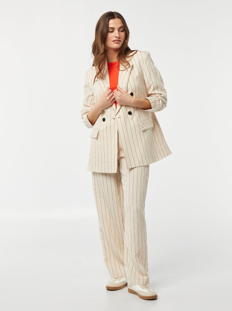 Blazer oversize às riscas Bege - Kiabi