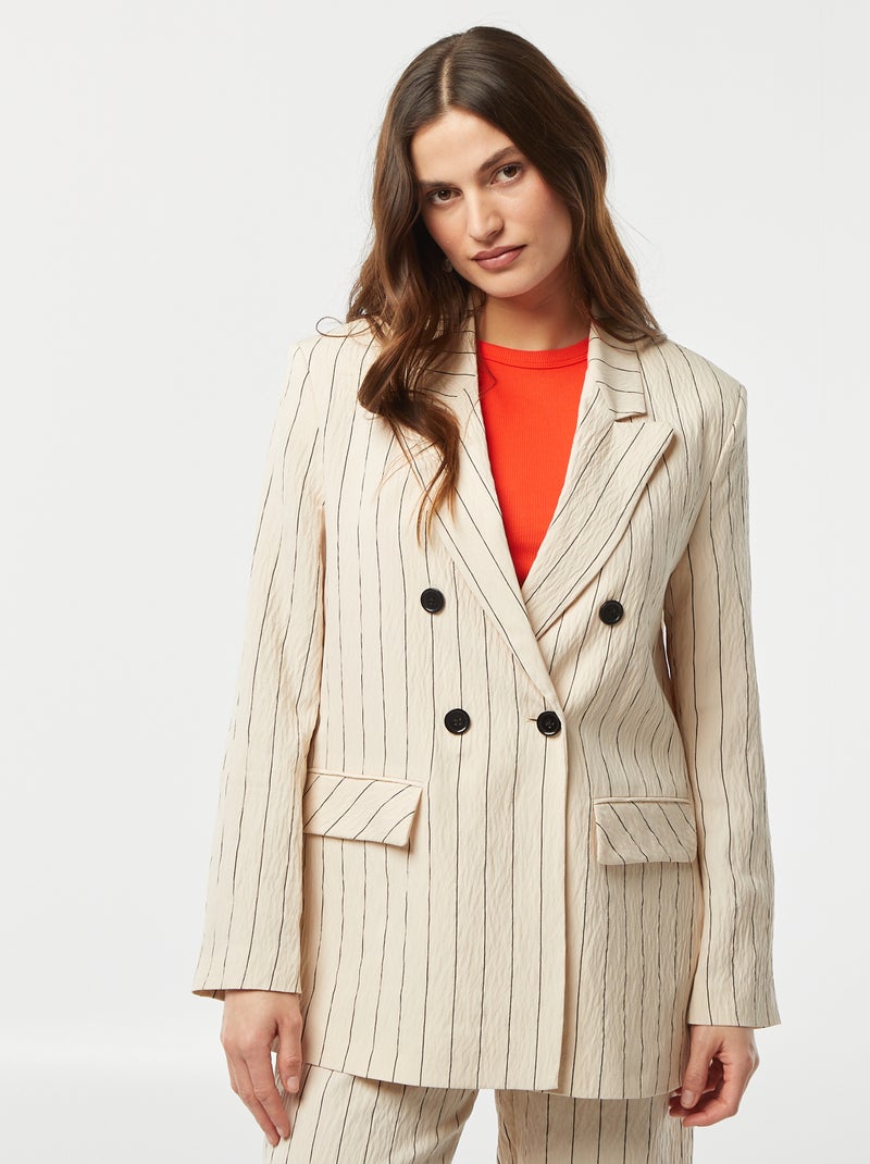 Blazer oversize às riscas Bege - Kiabi