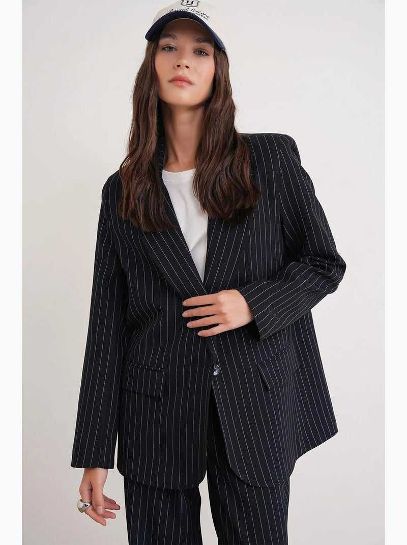 Blazer oversized às riscas mixray Azul-marinho - Kiabi