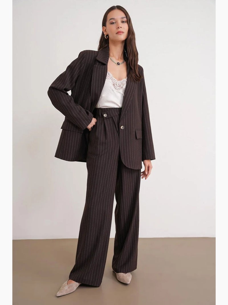 Blazer oversized às riscas mixray Castanho-escuro - Kiabi