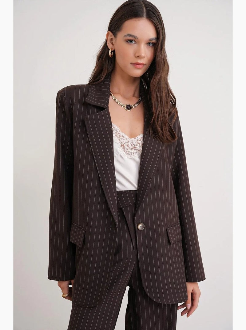 Blazer oversized às riscas mixray Castanho-escuro - Kiabi