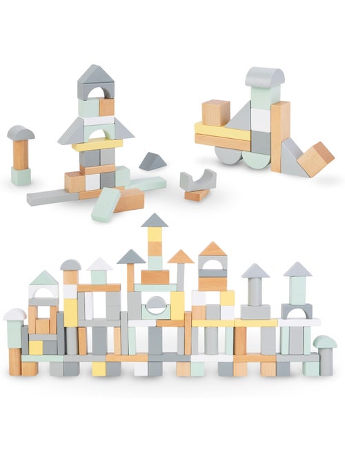 Blocos de construcao madeira infantil 100 pecas brinquedo aprendizagem mamabrum - Kiabi Blocos de construcao madeira infantil 100 pecas brinquedo aprendizagem mamabrum - Kiabi