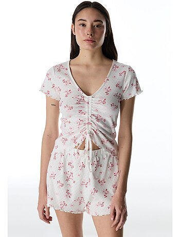 Blossom pointel t-shirt de pijama floral de manga curta penti